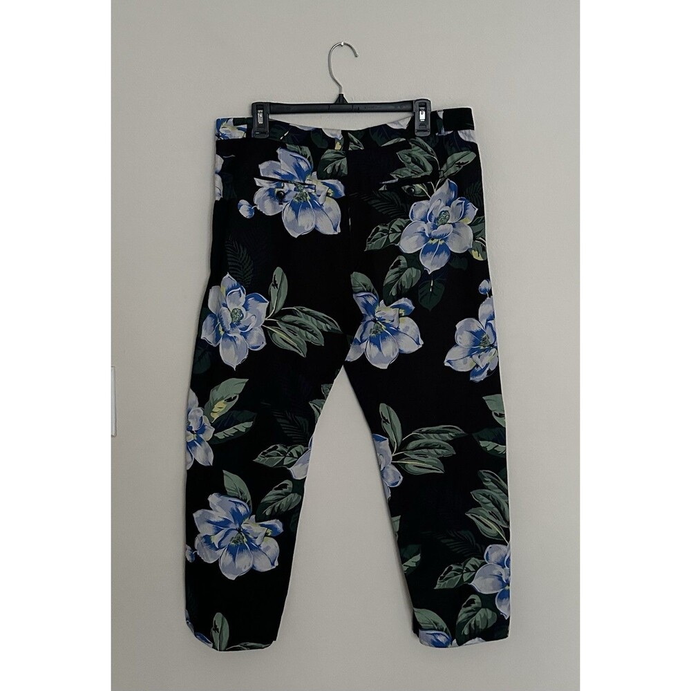 Banana Republic Avery FitLinen Blend Floral Print Ankle Pants Black Blue Size 10 - Picture 4 of 16